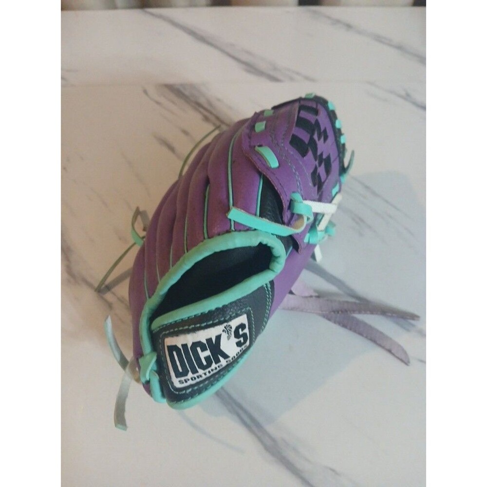 Dicks Sporting Goods Girls  Purple Light Blue Leather  Baseball Glove Mitt